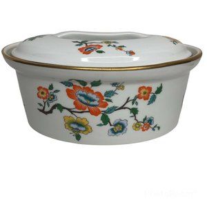 Porcelaine De Paris Floral Oval Covered Casserole Baker Vented Vintage